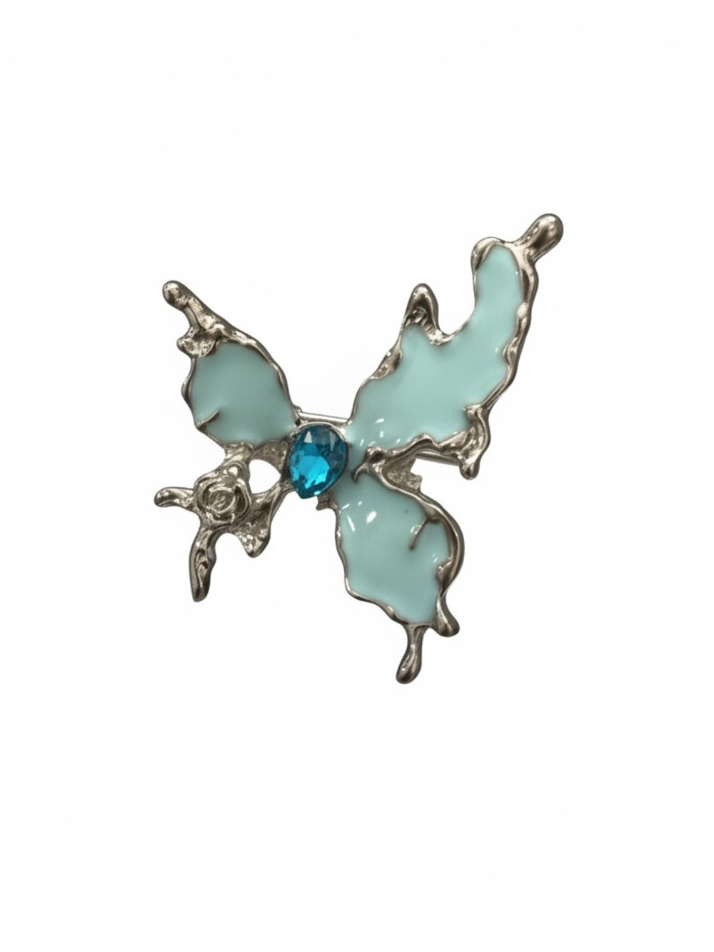 Turquoise Blue Butterfly Brooch with Teal Crystal Accent size 6 new